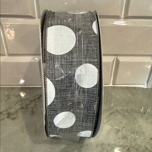 Gray 45 yards Ribbon with White Polka Dots